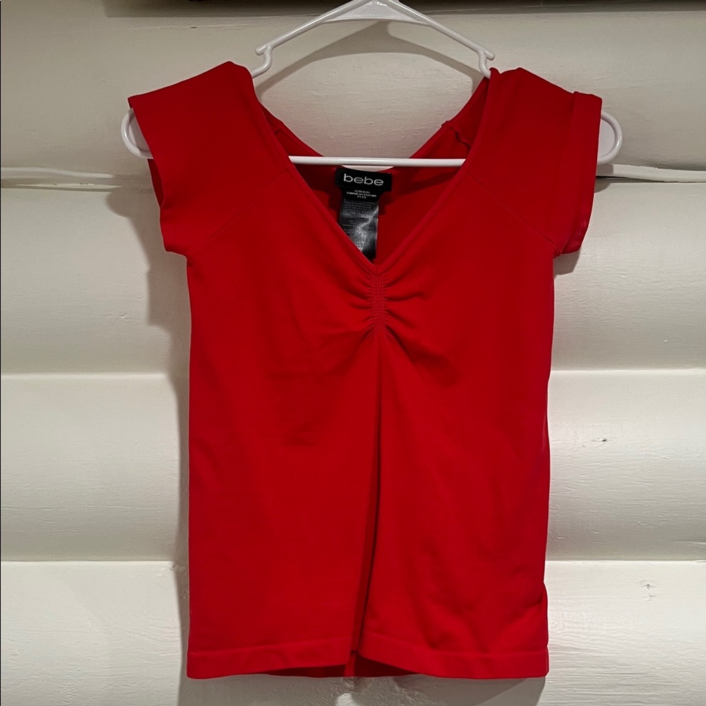 Bebe Vibrant Red V-Neck Blouse